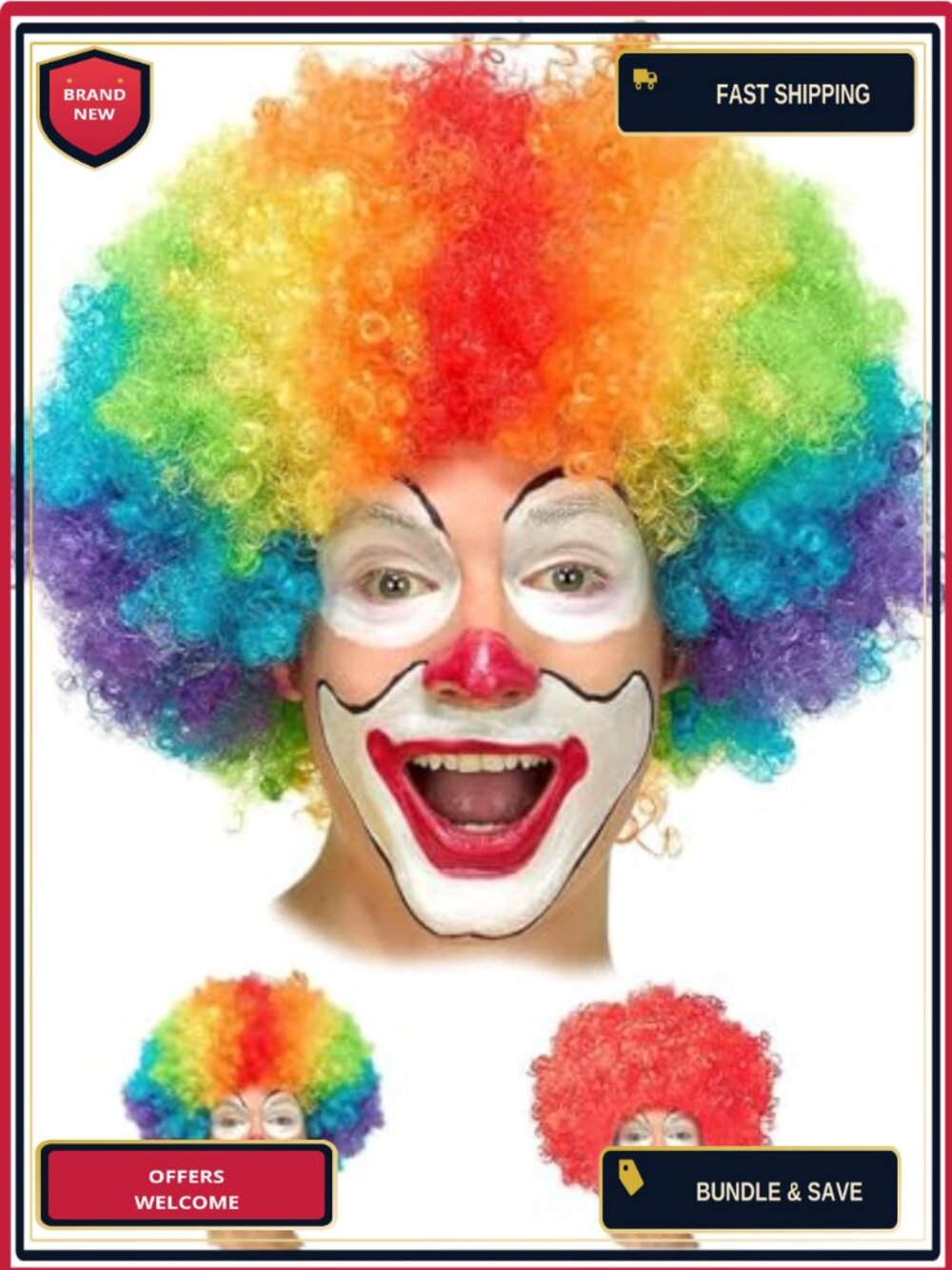 2 Pack Clown Curly Afro Wigs Synthetic Heat Resistant Halloween Cosplay